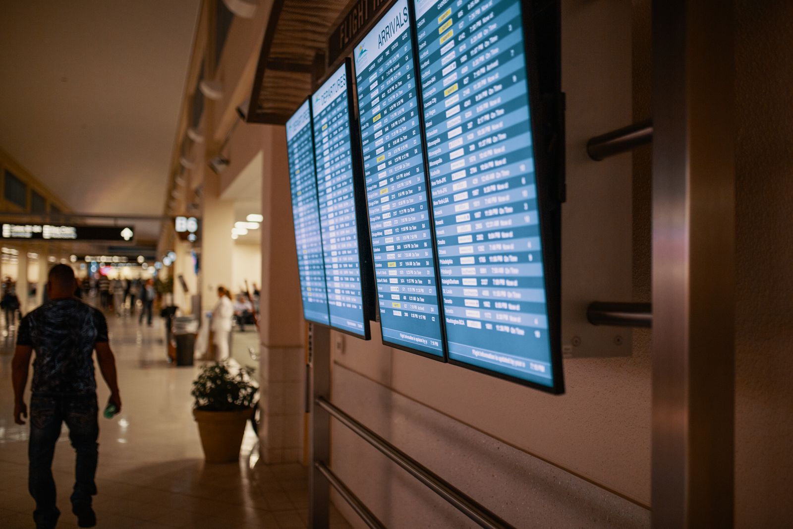 Airport departures board representing different routes abroad